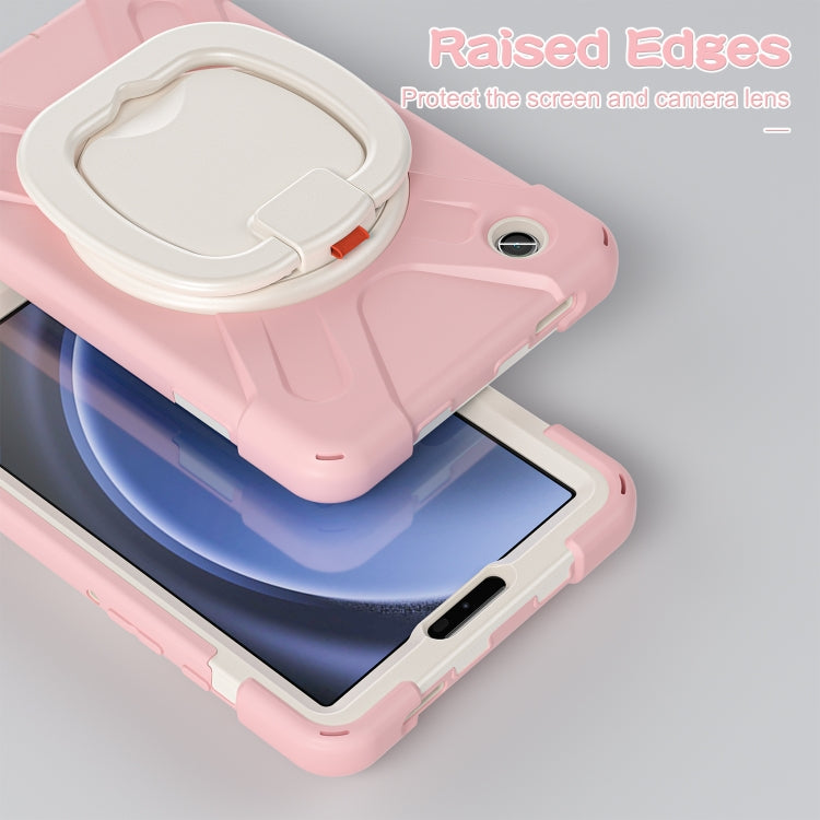 For Samsung Galaxy Tab A9 / Tab A11 Silicone Hybrid PC Tablet Case with Holder & Shoulder Strap(Pink) by bashfashion