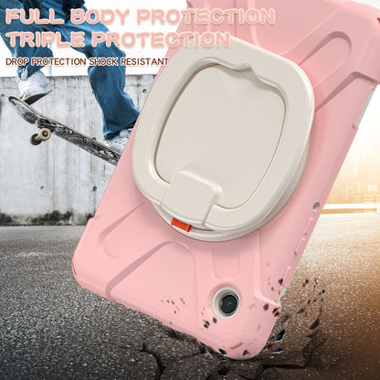 For Samsung Galaxy Tab A9 / Tab A11 Silicone Hybrid PC Tablet Case with Holder & Shoulder Strap(Pink) by bashfashion