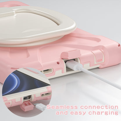 For Samsung Galaxy Tab A9 / Tab A11 Silicone Hybrid PC Tablet Case with Holder & Shoulder Strap(Pink) by bashfashion