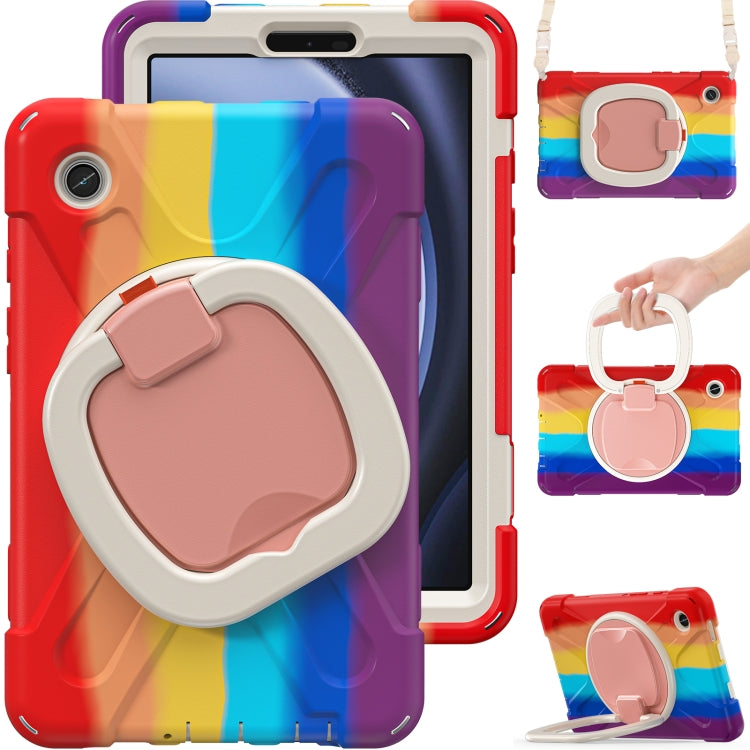 For Samsung Galaxy Tab A9 / Tab A11 Silicone Hybrid PC Tablet Case with Holder & Shoulder Strap(Colorful Red) by bashfashion