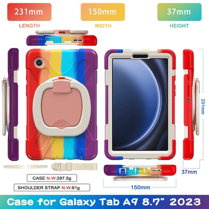 For Samsung Galaxy Tab A9 / Tab A11 Silicone Hybrid PC Tablet Case with Holder & Shoulder Strap(Colorful Red) by bashfashion