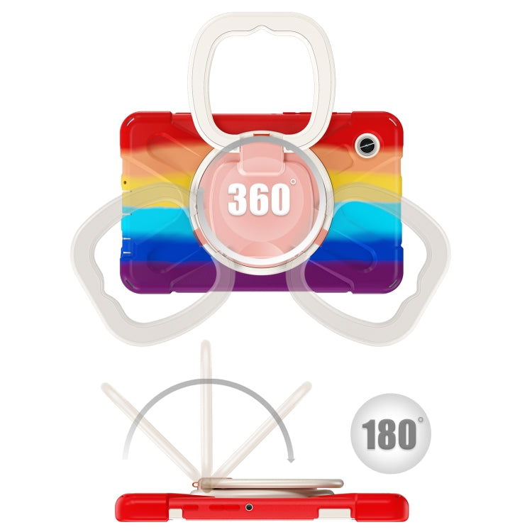 For Samsung Galaxy Tab A9 / Tab A11 Silicone Hybrid PC Tablet Case with Holder & Shoulder Strap(Colorful Red) by bashfashion