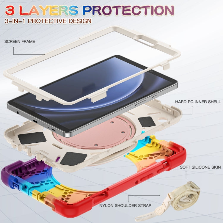 For Samsung Galaxy Tab A9 / Tab A11 Silicone Hybrid PC Tablet Case with Holder & Shoulder Strap(Colorful Red) by bashfashion