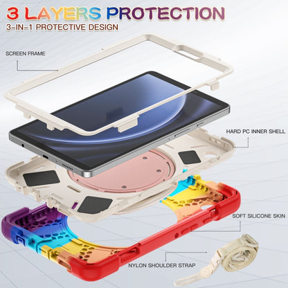 For Samsung Galaxy Tab A9 / Tab A11 Silicone Hybrid PC Tablet Case with Holder & Shoulder Strap(Colorful Red) by bashfashion