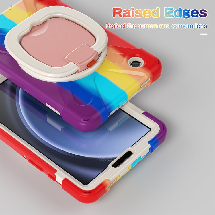 For Samsung Galaxy Tab A9 / Tab A11 Silicone Hybrid PC Tablet Case with Holder & Shoulder Strap(Colorful Red) by bashfashion