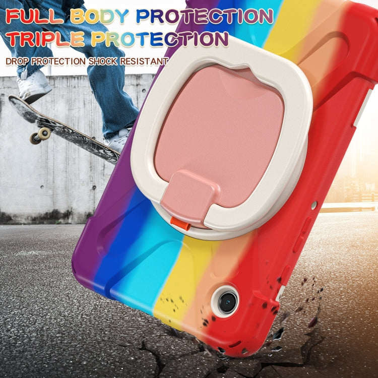 For Samsung Galaxy Tab A9 / Tab A11 Silicone Hybrid PC Tablet Case with Holder & Shoulder Strap(Colorful Red) by bashfashion