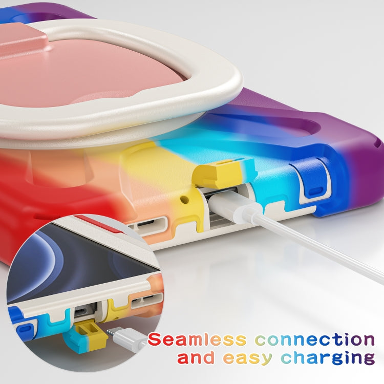 For Samsung Galaxy Tab A9 / Tab A11 Silicone Hybrid PC Tablet Case with Holder & Shoulder Strap(Colorful Red) by bashfashion