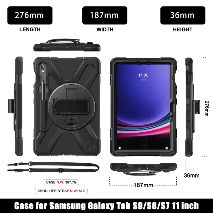 For Galaxy Tab S10 FE / S9 FE / S9 / S8 / S7 Rotatable Kickstand Grip Heavy Duty Hard Rugged Tablet Case(Black) by bashfashion