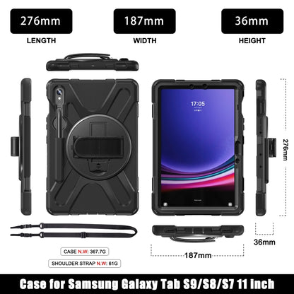For Galaxy Tab S10 FE / S9 FE / S9 / S8 / S7 Rotatable Kickstand Grip Heavy Duty Hard Rugged Tablet Case(Black) by bashfashion