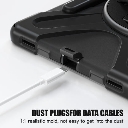 For Galaxy Tab S10 FE / S9 FE / S9 / S8 / S7 Rotatable Kickstand Grip Heavy Duty Hard Rugged Tablet Case(Black) by bashfashion