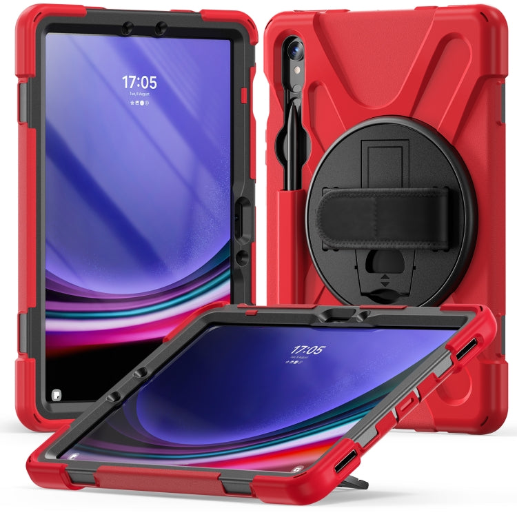 For Galaxy Tab S10 FE / S9 FE / S9 / S8 / S7 Rotatable Kickstand Grip Heavy Duty Hard Rugged Tablet Case(Red) by bashfashion