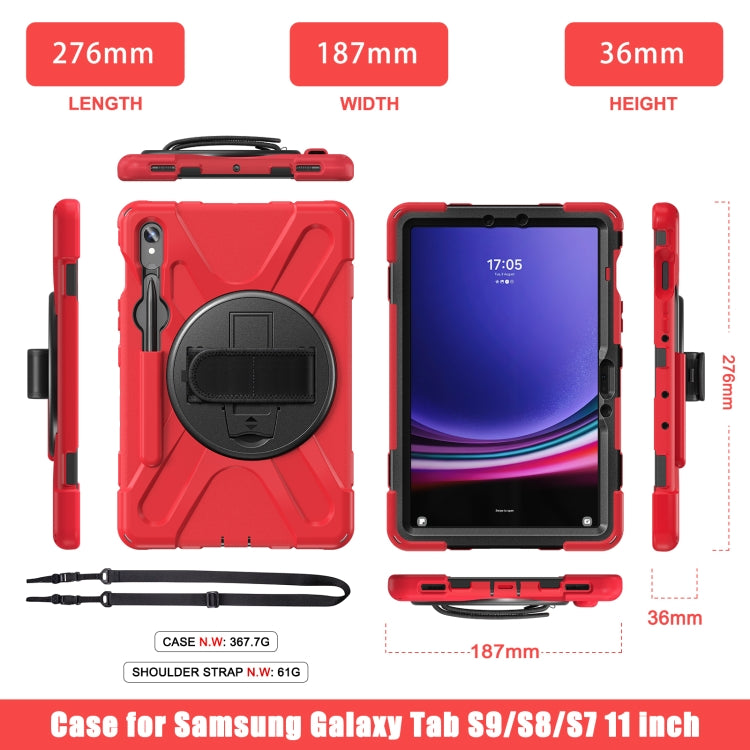 For Galaxy Tab S10 FE / S9 FE / S9 / S8 / S7 Rotatable Kickstand Grip Heavy Duty Hard Rugged Tablet Case(Red) by bashfashion