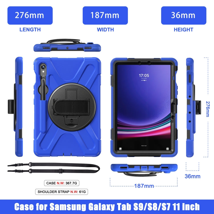 For Galaxy Tab S10 FE / S9 FE / S9 / S8 / S7 Rotatable Kickstand Grip Heavy Duty Hard Rugged Tablet Case(Blue) by bashfashion