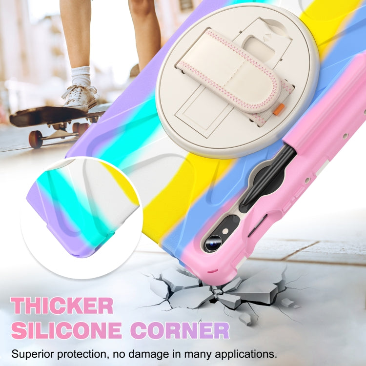 For Galaxy Tab S10 FE / S9 FE / S9 / S8 / S7 Rotatable Kickstand Grip Heavy Duty Hard Rugged Tablet Case(Colorful Pink) by bashfashion