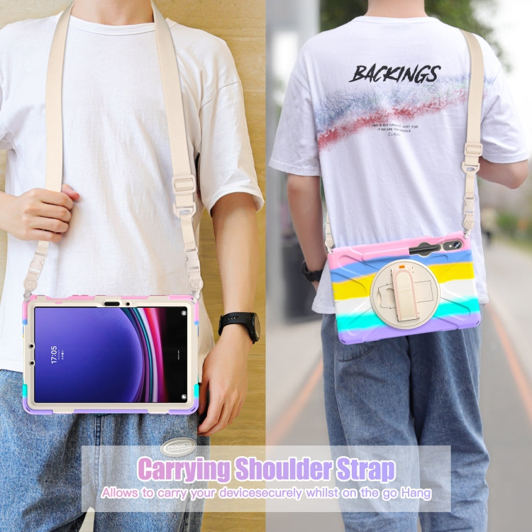 For Galaxy Tab S10 FE / S9 FE / S9 / S8 / S7 Rotatable Kickstand Grip Heavy Duty Hard Rugged Tablet Case(Colorful Pink) by bashfashion