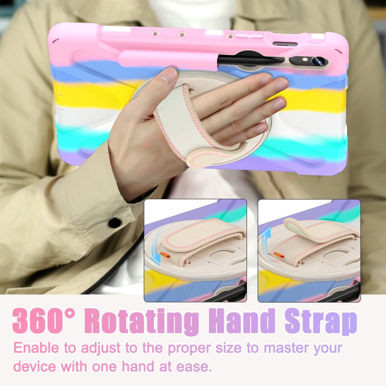 For Galaxy Tab S10 FE / S9 FE / S9 / S8 / S7 Rotatable Kickstand Grip Heavy Duty Hard Rugged Tablet Case(Colorful Pink) by bashfashion