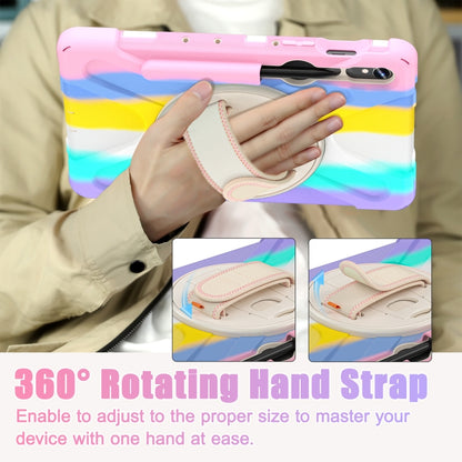 For Galaxy Tab S10 FE / S9 FE / S9 / S8 / S7 Rotatable Kickstand Grip Heavy Duty Hard Rugged Tablet Case(Colorful Pink) by bashfashion