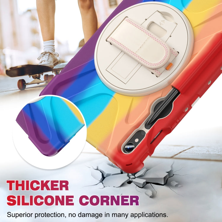 For Galaxy Tab S10 FE / S9 FE / S9 / S8 / S7 Rotatable Kickstand Grip Heavy Duty Hard Rugged Tablet Case(Colorful Red) by bashfashion