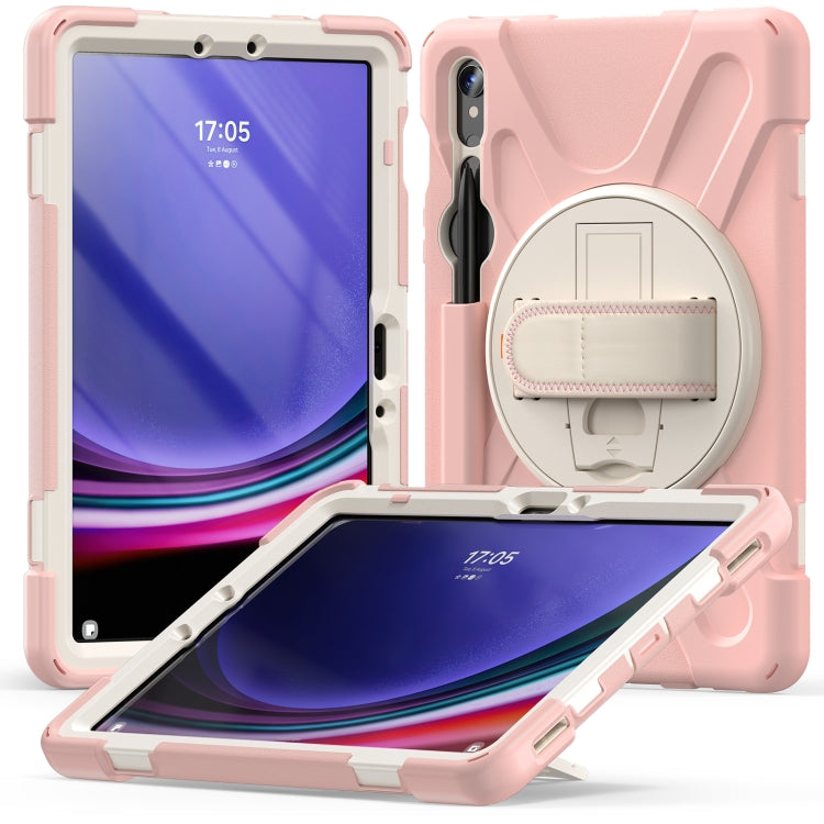 For Galaxy Tab S10 FE / S9 FE / S9 / S8 / S7 Rotatable Kickstand Grip Heavy Duty Hard Rugged Tablet Case(Pink) by bashfashion