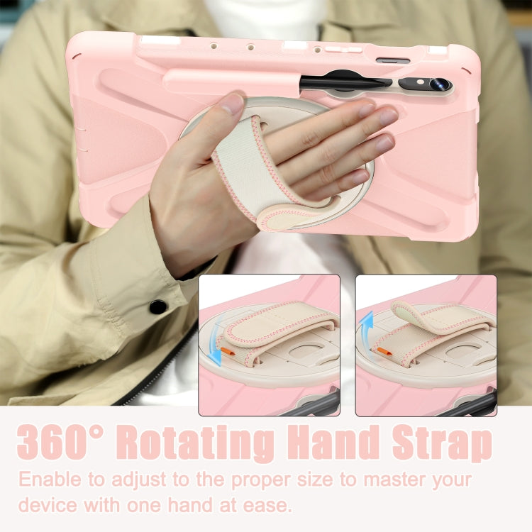 For Galaxy Tab S10 FE / S9 FE / S9 / S8 / S7 Rotatable Kickstand Grip Heavy Duty Hard Rugged Tablet Case(Pink) by bashfashion