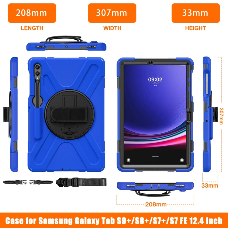 For Samsung Galaxy Tab S9+ / S8+ Rotatable Kickstand Grip Heavy Duty Hard Rugged Tablet Case(Blue) by bashfashion