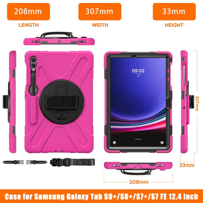 For Samsung Galaxy Tab S9+ / S8+ Rotatable Kickstand Grip Heavy Duty Hard Rugged Tablet Case(Rose Red) by bashfashion