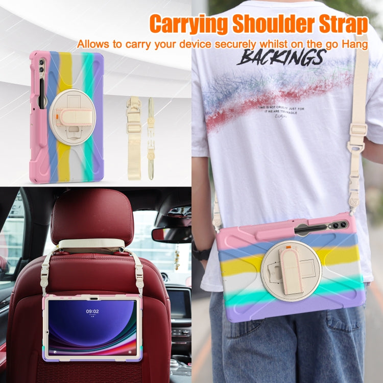 For Samsung Galaxy Tab S9+ / S8+ Rotatable Kickstand Grip Heavy Duty Hard Rugged Tablet Case(Colorful Pink) by bashfashion