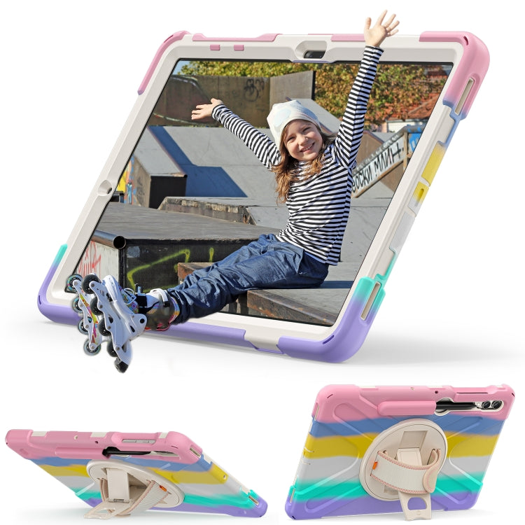 For Samsung Galaxy Tab S9+ / S8+ Rotatable Kickstand Grip Heavy Duty Hard Rugged Tablet Case(Colorful Pink) by bashfashion