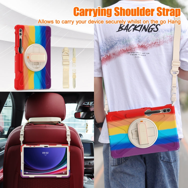 For Samsung Galaxy Tab S9+ / S8+ Rotatable Kickstand Grip Heavy Duty Hard Rugged Tablet Case(Colorful Red) by bashfashion