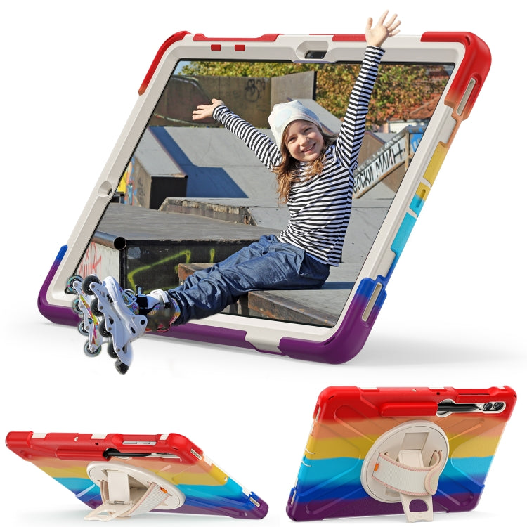 For Samsung Galaxy Tab S9+ / S8+ Rotatable Kickstand Grip Heavy Duty Hard Rugged Tablet Case(Colorful Red) by bashfashion