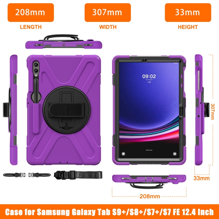 For Samsung Galaxy Tab S9+ / S8+ Rotatable Kickstand Grip Heavy Duty Hard Rugged Tablet Case(Purple) by bashfashion