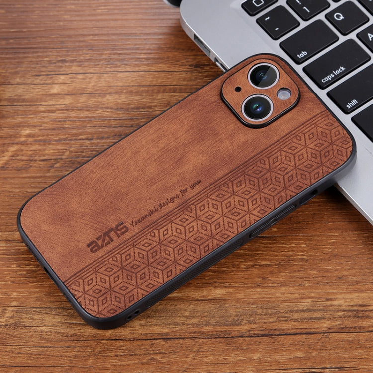 For iPhone 15 Plus AZNS 3D Embossed Skin Feel Phone Case(Brown) by AZNS