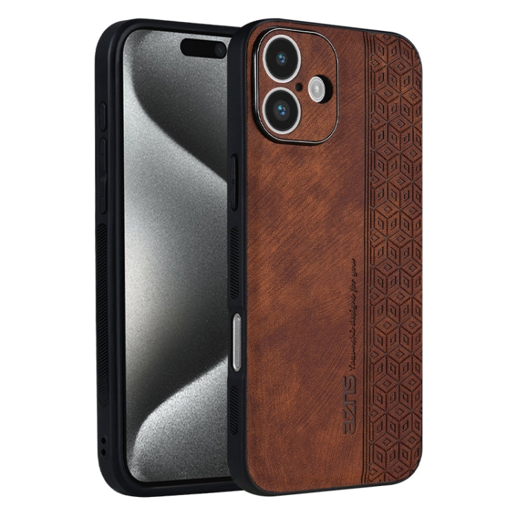 For iPhone 16 Plus AZNS 3D Embossed Skin Feel Phone Case(Brown) by AZNS