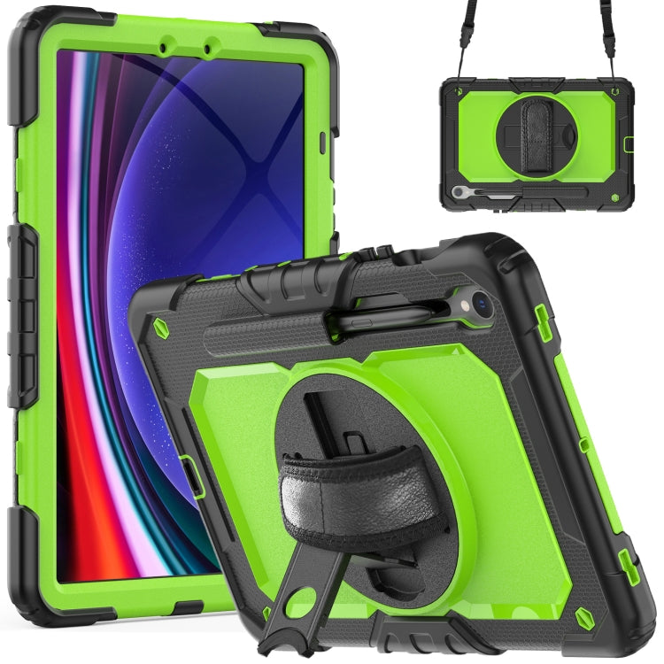 For Samsung Galaxy Tab S8 / S7 Lucky Wheel Grip Silicone Hybrid PC Tablet Case with Shoulder Strap(Black+Yellow Green) by bashfashion