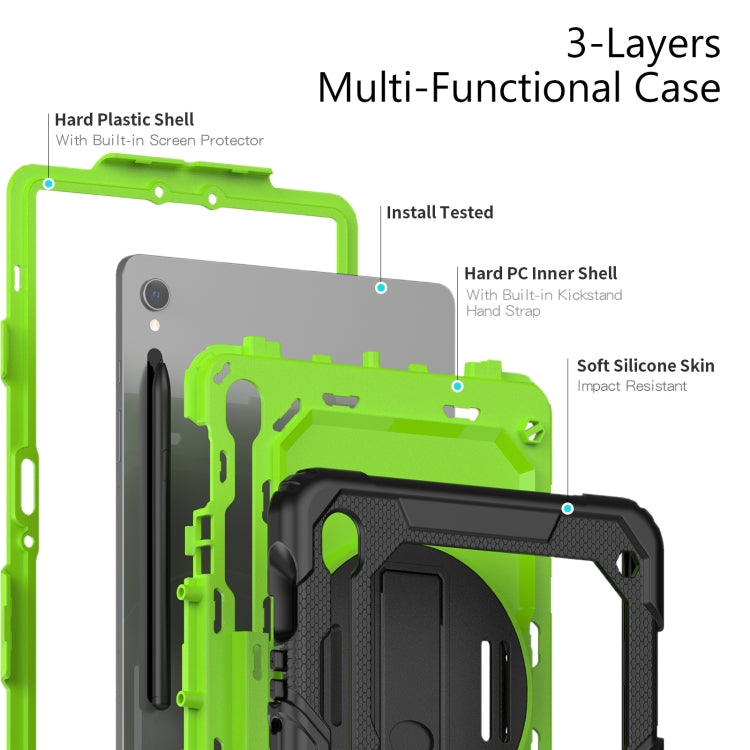 For Samsung Galaxy Tab S8 / S7 Lucky Wheel Grip Silicone Hybrid PC Tablet Case with Shoulder Strap(Black+Yellow Green) by bashfashion