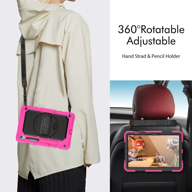 For Samsung Galaxy Tab S8 / S7 Lucky Wheel Grip Silicone Hybrid PC Tablet Case with Shoulder Strap(Rose Red+Black) by bashfashion