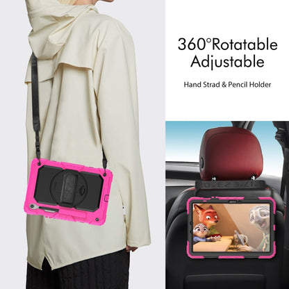 For Samsung Galaxy Tab S8 / S7 Lucky Wheel Grip Silicone Hybrid PC Tablet Case with Shoulder Strap(Rose Red+Black) by bashfashion