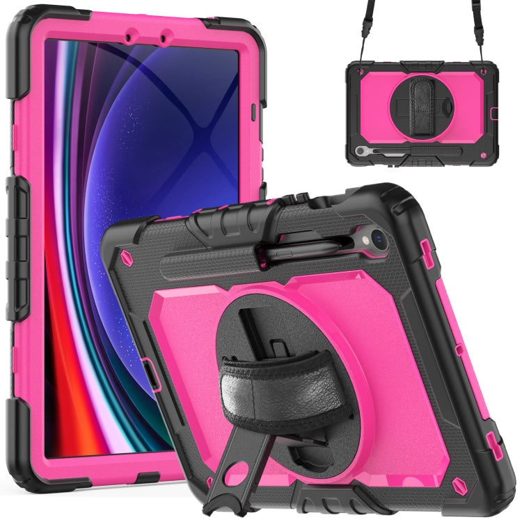 For Samsung Galaxy Tab S8 / S7 Lucky Wheel Grip Silicone Hybrid PC Tablet Case with Shoulder Strap(Black+Rose Red) by bashfashion