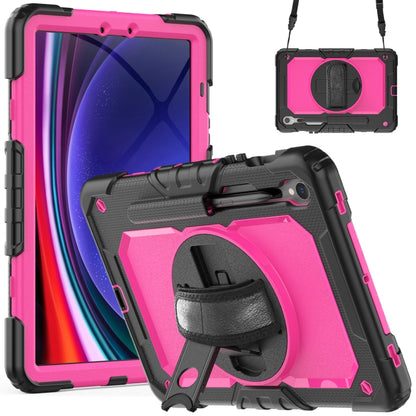 For Samsung Galaxy Tab S8 / S7 Lucky Wheel Grip Silicone Hybrid PC Tablet Case with Shoulder Strap(Black+Rose Red) by bashfashion