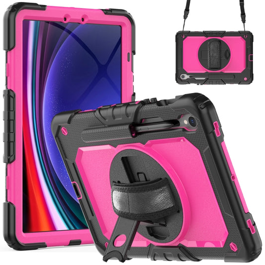 For Samsung Galaxy Tab S8 / S7 Lucky Wheel Grip Silicone Hybrid PC Tablet Case with Shoulder Strap(Black+Rose Red) by bashfashion