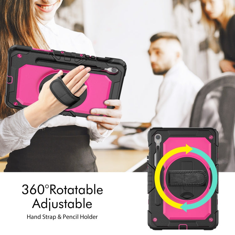 For Samsung Galaxy Tab S8 / S7 Lucky Wheel Grip Silicone Hybrid PC Tablet Case with Shoulder Strap(Black+Rose Red) by bashfashion