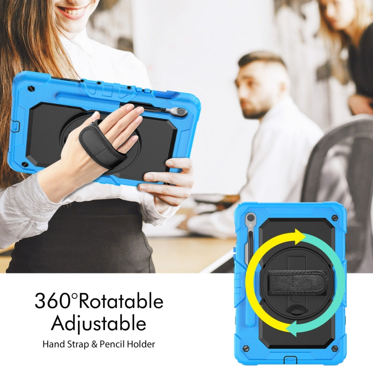 For Samsung Galaxy Tab S8 / S7 Lucky Wheel Grip Silicone Hybrid PC Tablet Case with Shoulder Strap(Light Blue+Black) by bashfashion