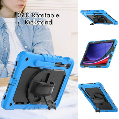 For Samsung Galaxy Tab S8 / S7 Lucky Wheel Grip Silicone Hybrid PC Tablet Case with Shoulder Strap(Light Blue+Black) by bashfashion