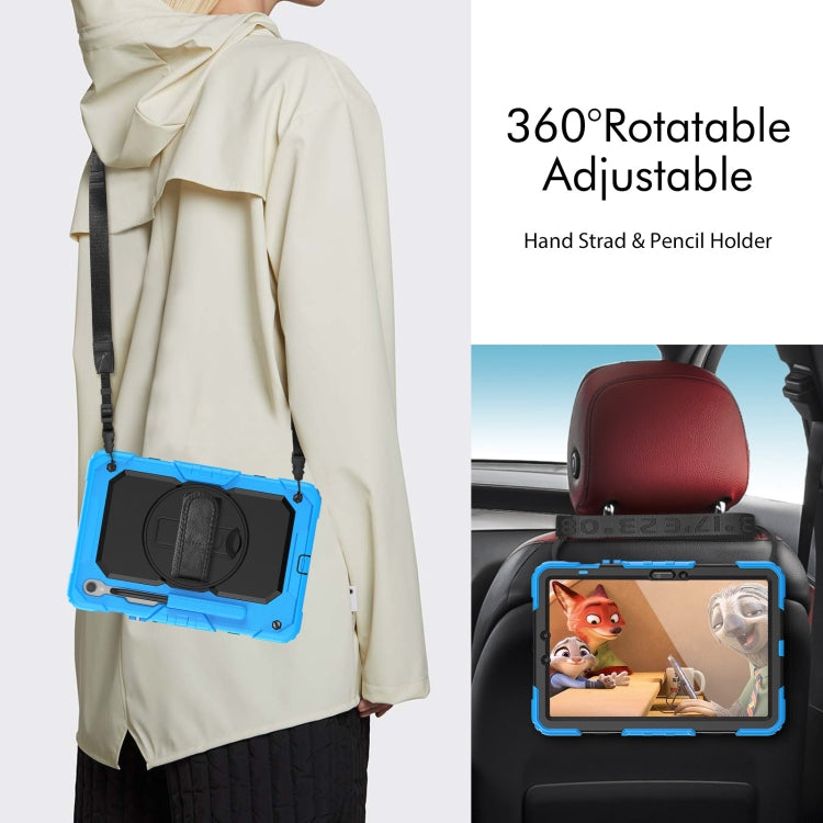 For Samsung Galaxy Tab S8 / S7 Lucky Wheel Grip Silicone Hybrid PC Tablet Case with Shoulder Strap(Light Blue+Black) by bashfashion