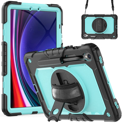 For Samsung Galaxy Tab S8 / S7 Lucky Wheel Grip Silicone Hybrid PC Tablet Case with Shoulder Strap(Black+Light Blue) by bashfashion