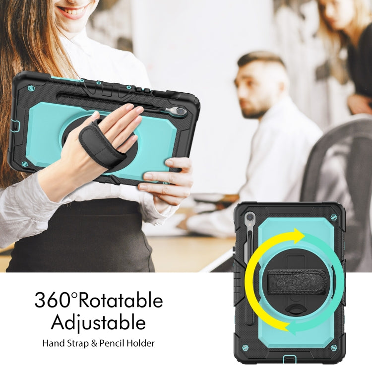 For Samsung Galaxy Tab S8 / S7 Lucky Wheel Grip Silicone Hybrid PC Tablet Case with Shoulder Strap(Black+Light Blue) by bashfashion
