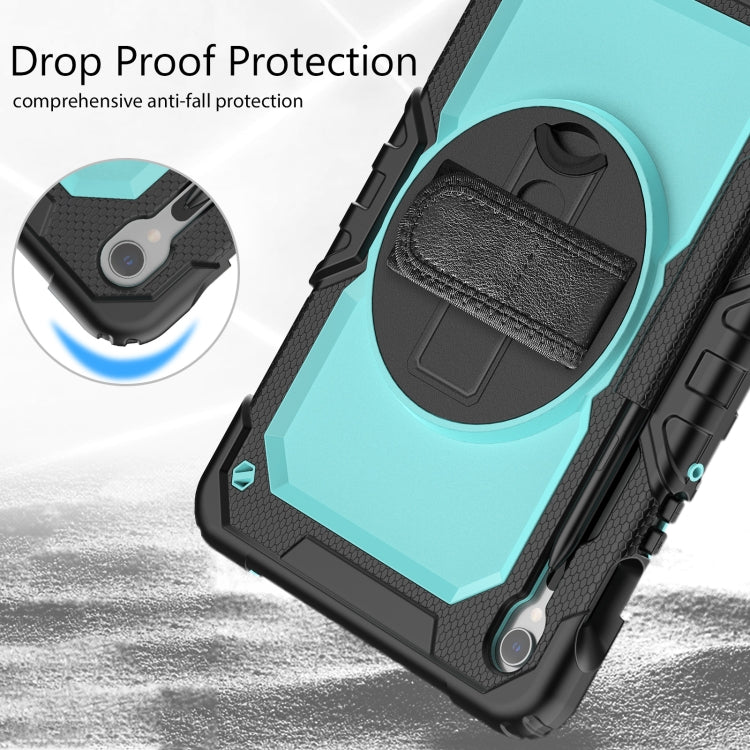 For Samsung Galaxy Tab S8 / S7 Lucky Wheel Grip Silicone Hybrid PC Tablet Case with Shoulder Strap(Black+Light Blue) by bashfashion