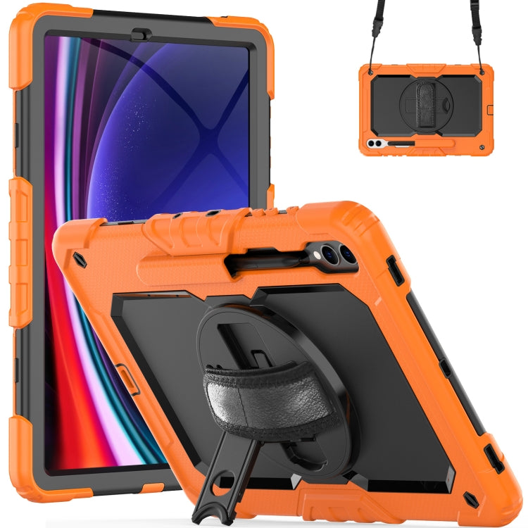 For Samsung Galaxy Tab S10+ / S9+ / S9 FE+ Lucky Wheel Grip Silicone Hybrid PC Tablet Case with Shoulder Strap(Orange+Black) by bashfashion