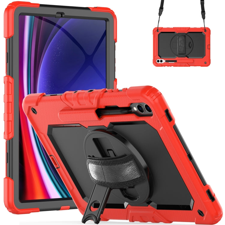 For Samsung Galaxy Tab S10+ / S9+ / S9 FE+ Lucky Wheel Grip Silicone Hybrid PC Tablet Case with Shoulder Strap(Red+Black) by bashfashion