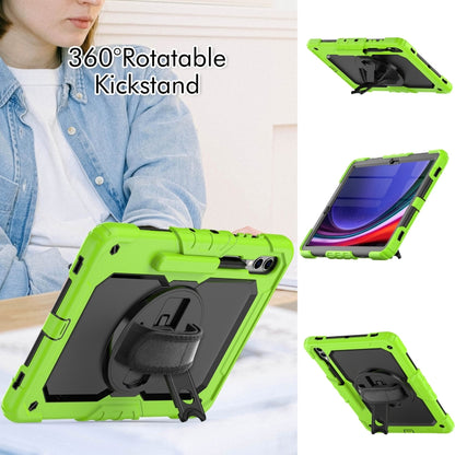For Samsung Galaxy Tab S10+ / S9+ / S9 FE+ Lucky Wheel Grip Silicone Hybrid PC Tablet Case with Shoulder Strap(Yellow Green+Black) by bashfashion